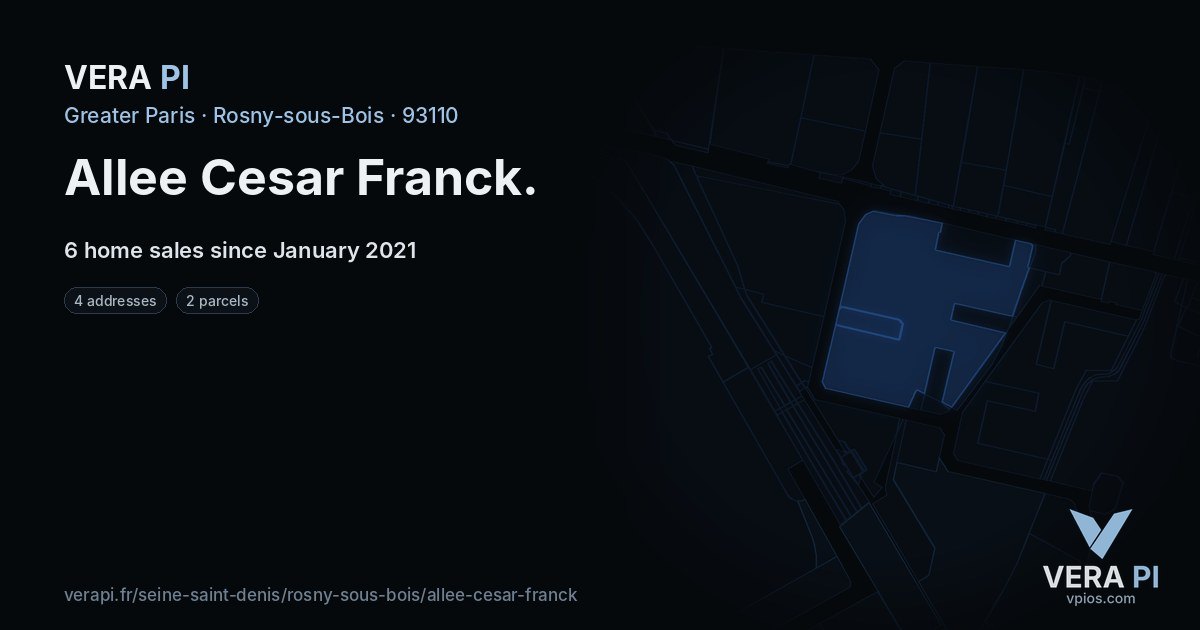 Allee Cesar Franck, Rosny-sous-Bois at night – every parcel coloured by the prices around it, the street's own parcels lit