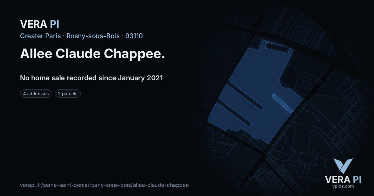 Allee Claude Chappee, Rosny-sous-Bois at night – every parcel coloured by the prices around it, the street's own parcels lit