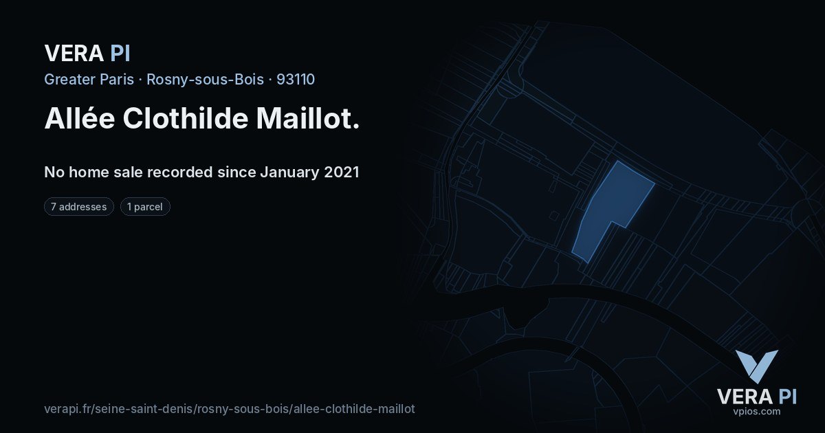 Allée Clothilde Maillot, Rosny-sous-Bois at night – every parcel coloured by the prices around it, the street's own parcels lit