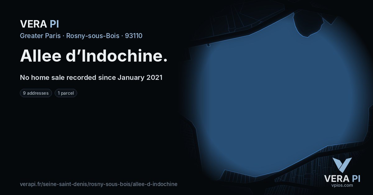 Allee d’Indochine, Rosny-sous-Bois at night – every parcel coloured by the prices around it, the street's own parcels lit