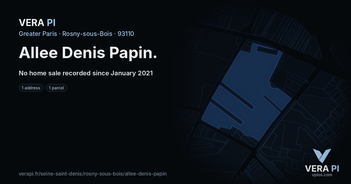 Allee Denis Papin, Rosny-sous-Bois at night – every parcel coloured by the prices around it, the street's own parcels lit