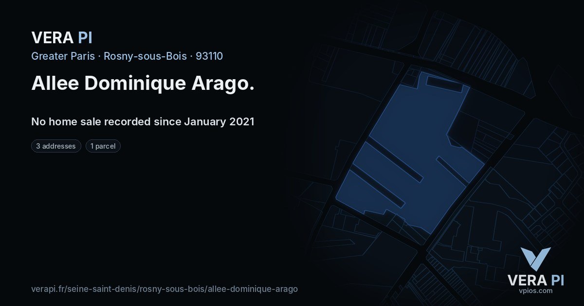 Allee Dominique Arago, Rosny-sous-Bois at night – every parcel coloured by the prices around it, the street's own parcels lit