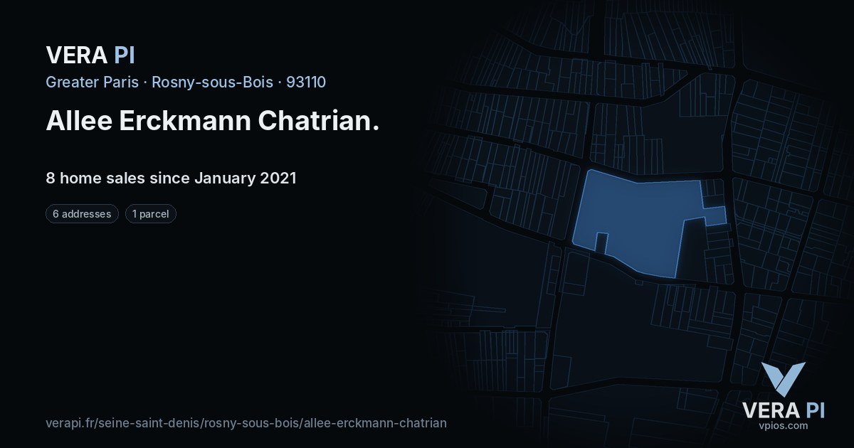 Allee Erckmann Chatrian, Rosny-sous-Bois at night – every parcel coloured by the prices around it, the street's own parcels lit