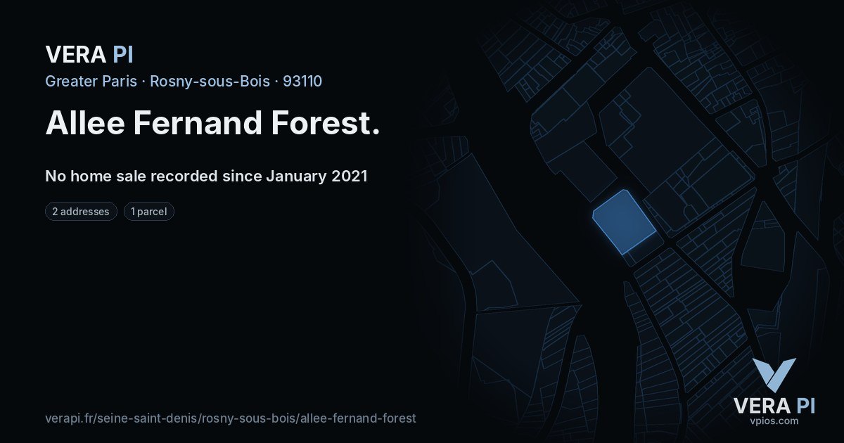 Allee Fernand Forest, Rosny-sous-Bois at night – every parcel coloured by the prices around it, the street's own parcels lit