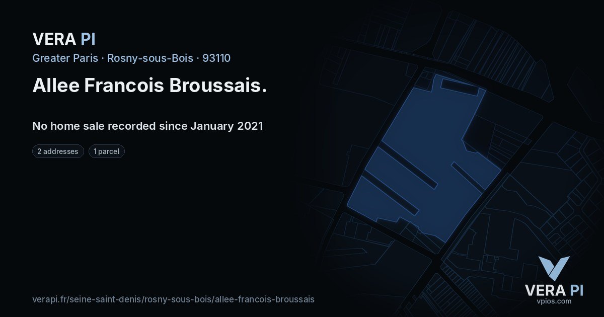 Allee Francois Broussais, Rosny-sous-Bois at night – every parcel coloured by the prices around it, the street's own parcels lit