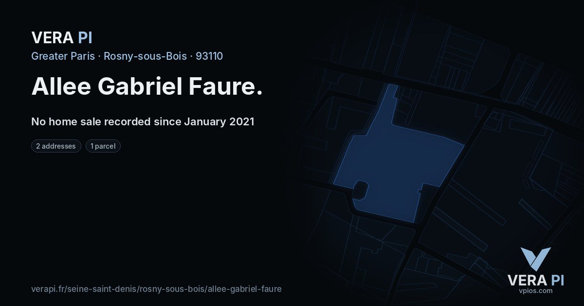 Allee Gabriel Faure, Rosny-sous-Bois at night – every parcel coloured by the prices around it, the street's own parcels lit