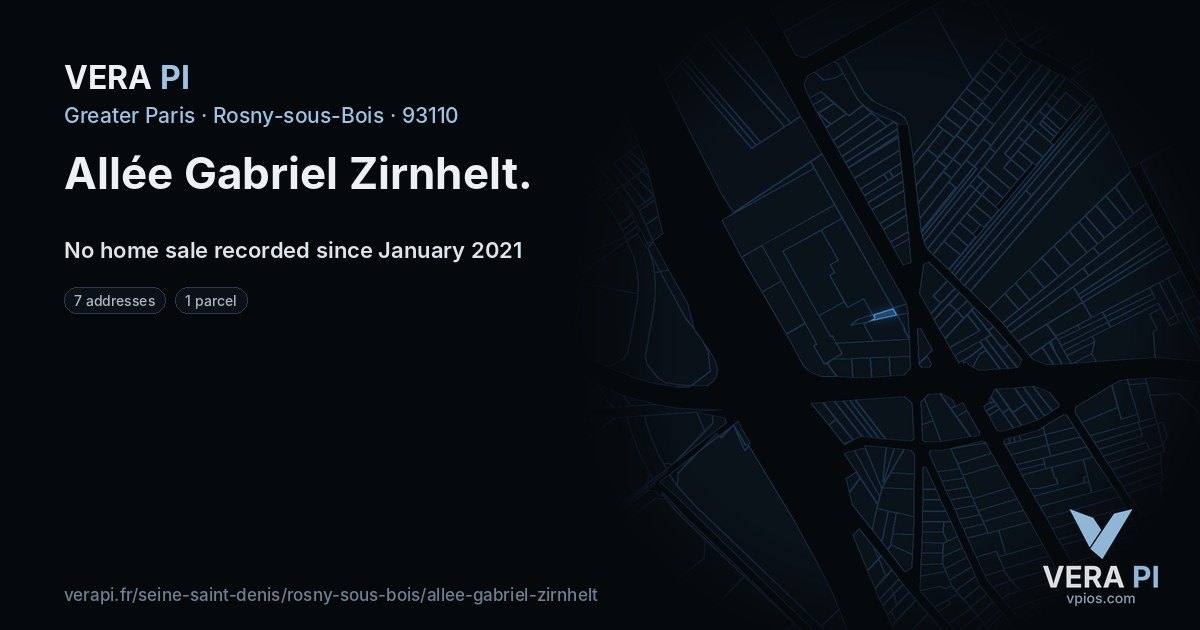 Allée Gabriel Zirnhelt, Rosny-sous-Bois at night – every parcel coloured by the prices around it, the street's own parcels lit