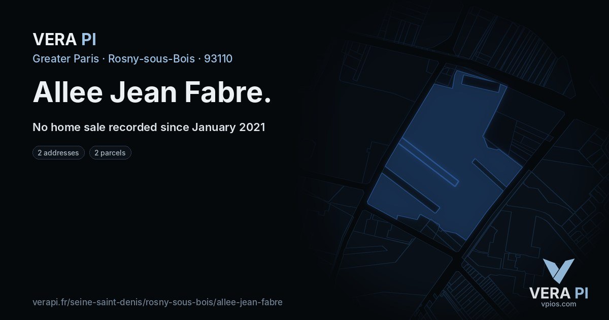 Allee Jean Fabre, Rosny-sous-Bois at night – every parcel coloured by the prices around it, the street's own parcels lit