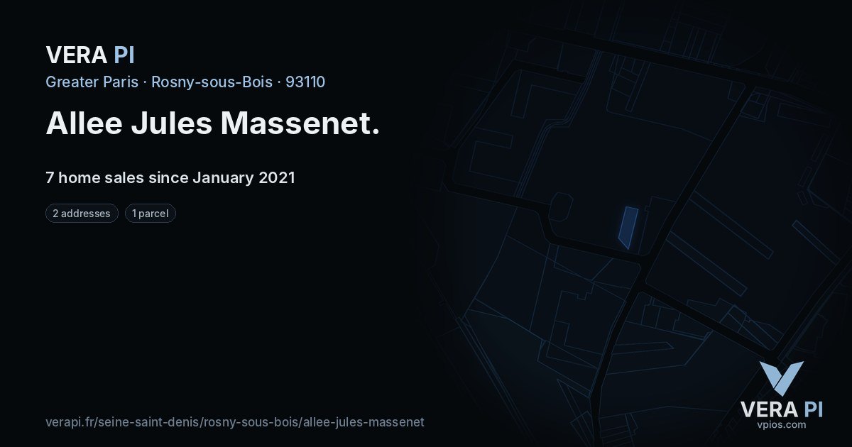 Allee Jules Massenet, Rosny-sous-Bois at night – every parcel coloured by the prices around it, the street's own parcels lit