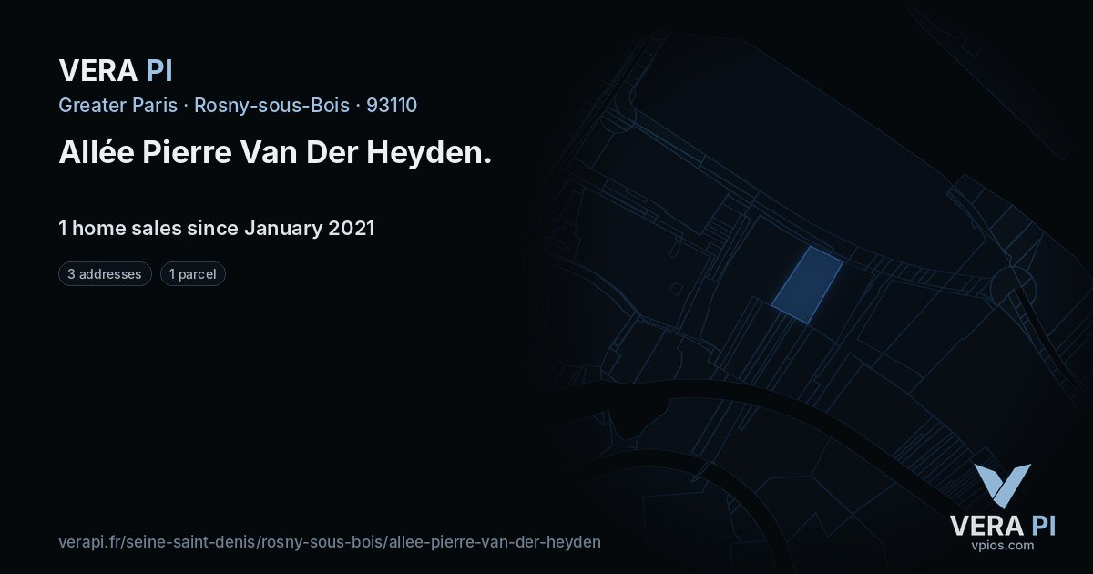 Allée Pierre Van Der Heyden, Rosny-sous-Bois at night – every parcel coloured by the prices around it, the street's own parcels lit