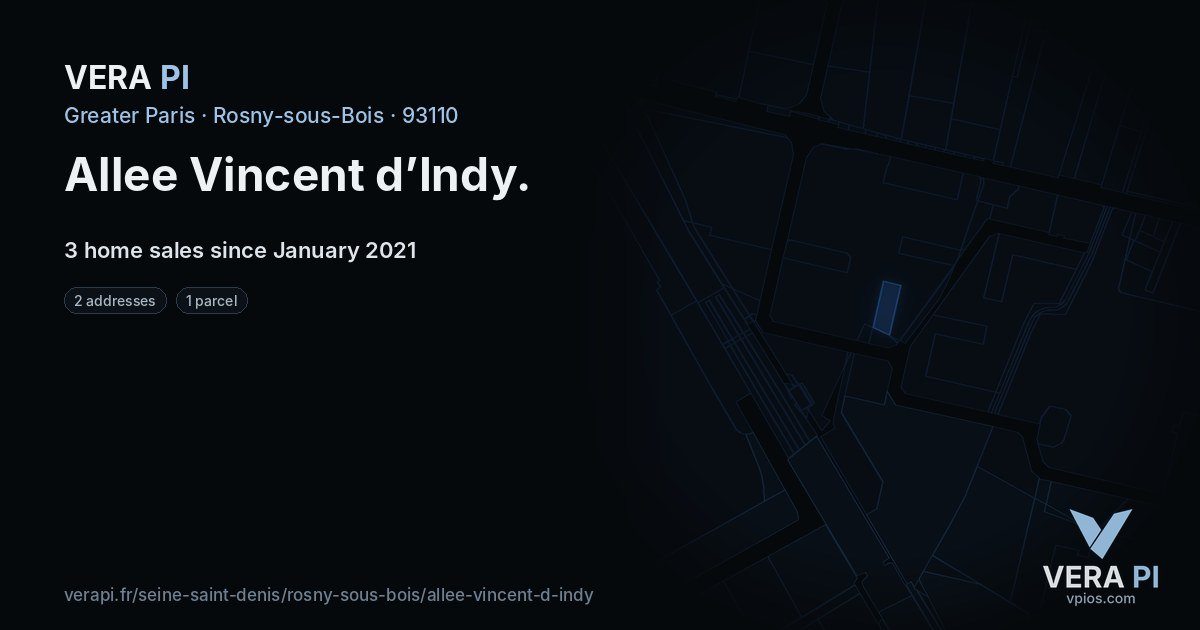 Allee Vincent d’Indy, Rosny-sous-Bois at night – every parcel coloured by the prices around it, the street's own parcels lit