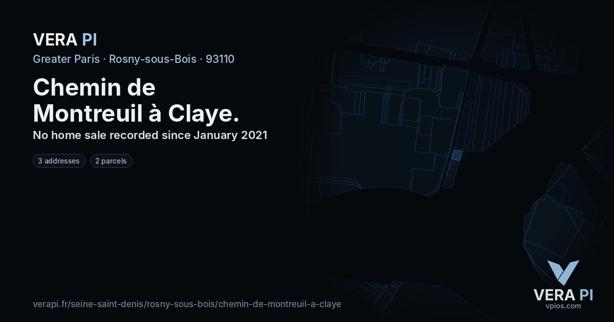 Chemin de Montreuil à Claye, Rosny-sous-Bois at night – every parcel coloured by the prices around it, the street's own parcels lit