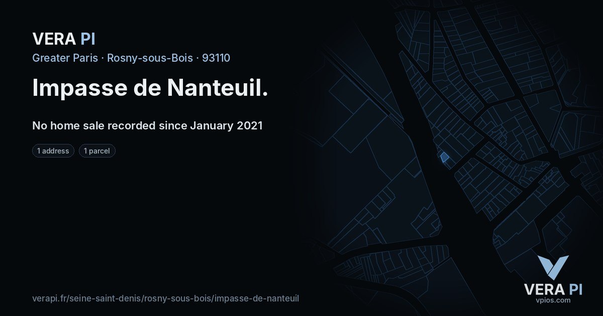 Impasse de Nanteuil, Rosny-sous-Bois at night – every parcel coloured by the prices around it, the street's own parcels lit