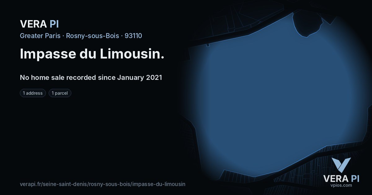 Impasse du Limousin, Rosny-sous-Bois at night – every parcel coloured by the prices around it, the street's own parcels lit
