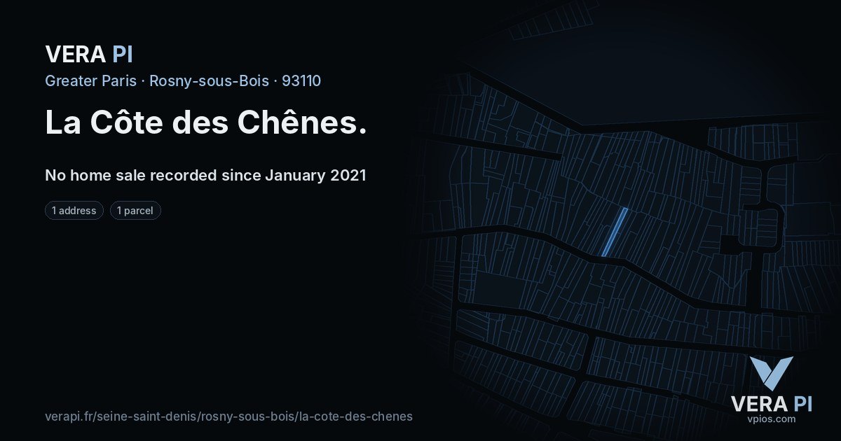 La Côte des Chênes, Rosny-sous-Bois at night – every parcel coloured by the prices around it, the street's own parcels lit