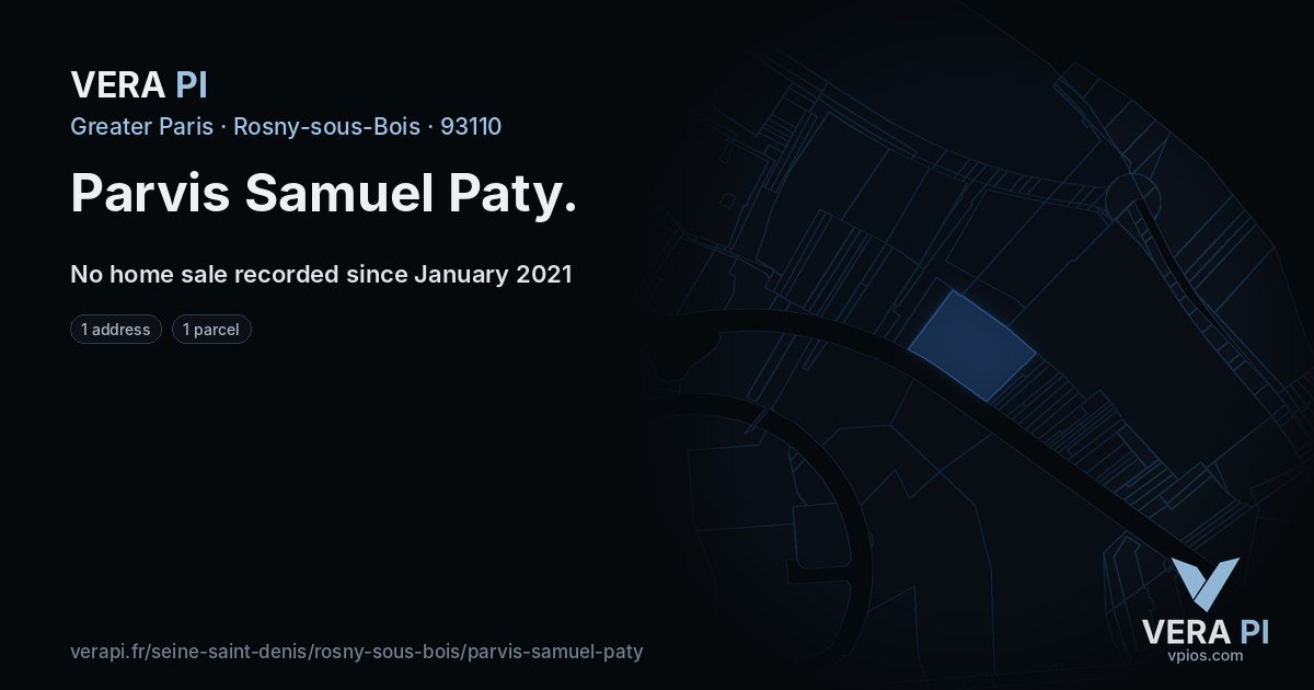Parvis Samuel Paty, Rosny-sous-Bois at night – every parcel coloured by the prices around it, the street's own parcels lit