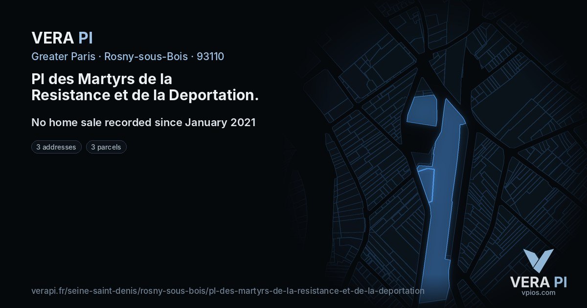 Pl des Martyrs de la Resistance et de la Deportation, Rosny-sous-Bois at night – every parcel coloured by the prices around it, the street's own parcels lit