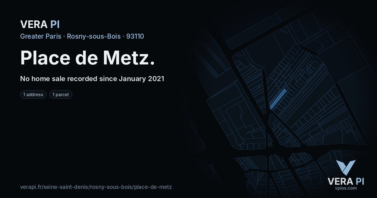 Place de Metz, Rosny-sous-Bois at night – every parcel coloured by the prices around it, the street's own parcels lit