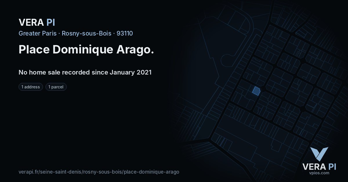 Place Dominique Arago, Rosny-sous-Bois at night – every parcel coloured by the prices around it, the street's own parcels lit