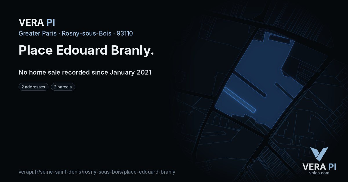 Place Edouard Branly, Rosny-sous-Bois at night – every parcel coloured by the prices around it, the street's own parcels lit