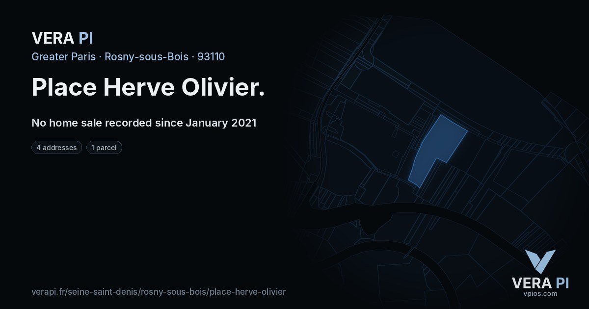 Place Herve Olivier, Rosny-sous-Bois at night – every parcel coloured by the prices around it, the street's own parcels lit