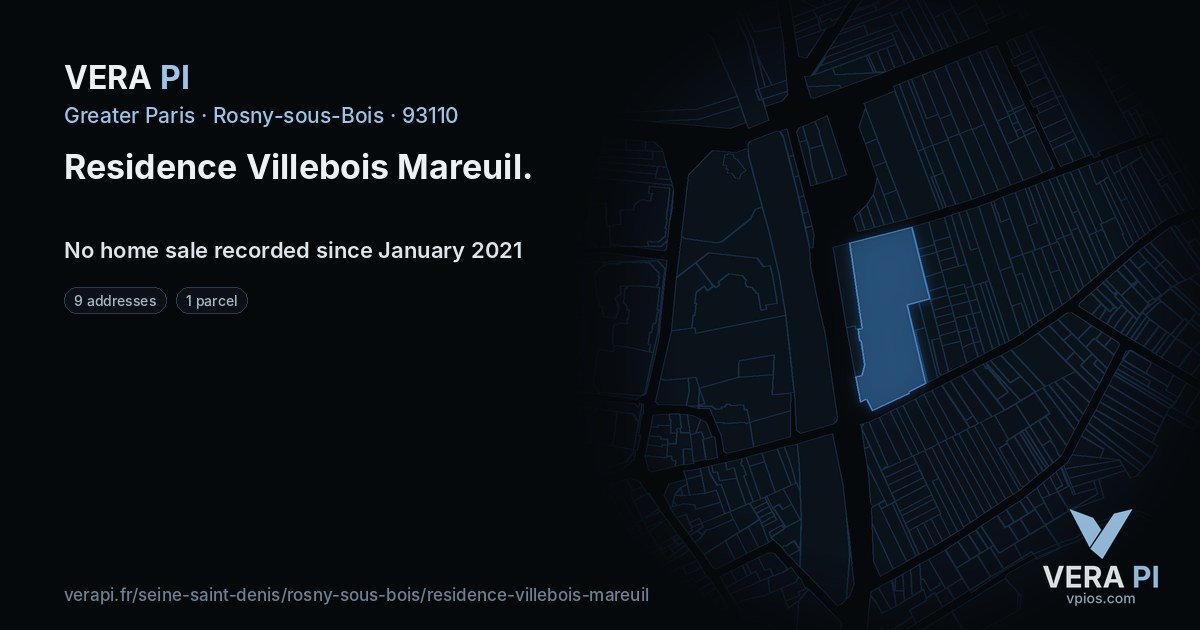 Residence Villebois Mareuil, Rosny-sous-Bois at night – every parcel coloured by the prices around it, the street's own parcels lit