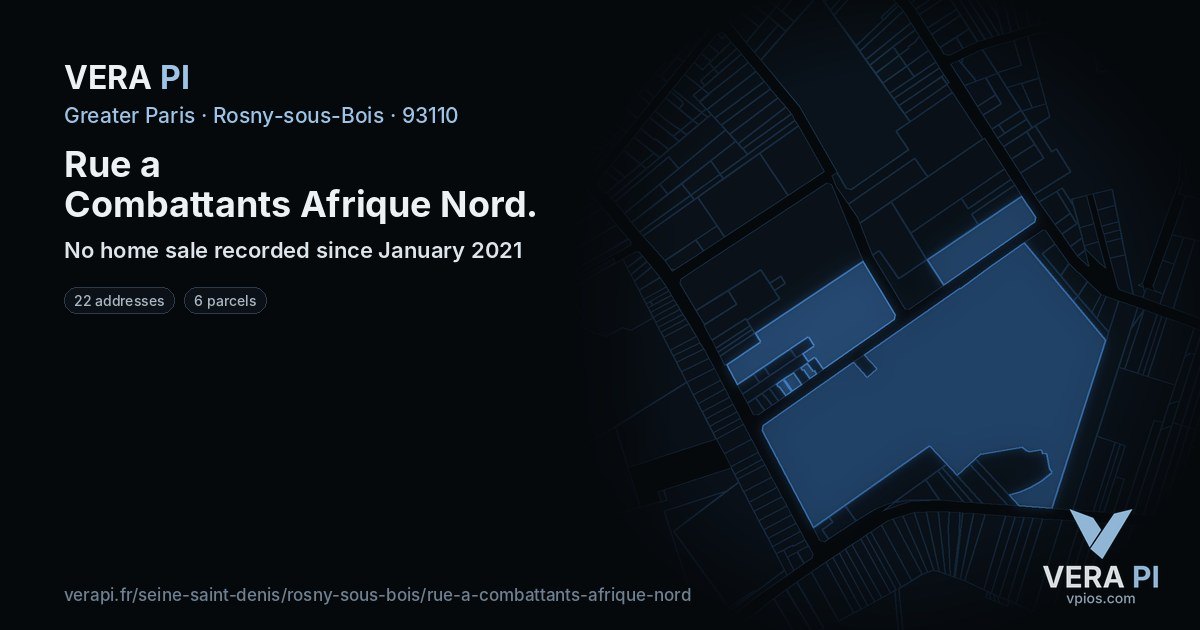 Rue a Combattants Afrique Nord, Rosny-sous-Bois at night – every parcel coloured by the prices around it, the street's own parcels lit