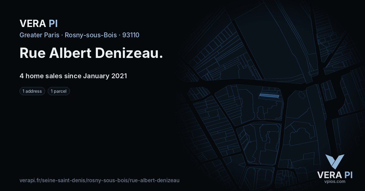 Rue Albert Denizeau, Rosny-sous-Bois at night – every parcel coloured by the prices around it, the street's own parcels lit