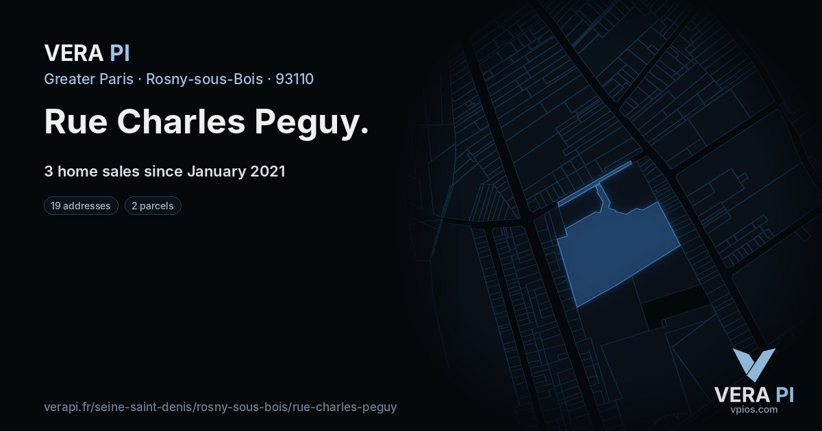 Rue Charles Peguy, Rosny-sous-Bois at night – every parcel coloured by the prices around it, the street's own parcels lit