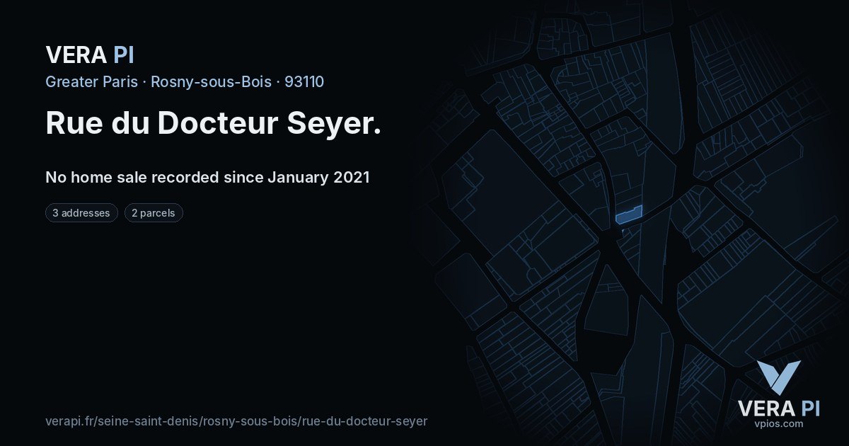 Rue du Docteur Seyer, Rosny-sous-Bois at night – every parcel coloured by the prices around it, the street's own parcels lit