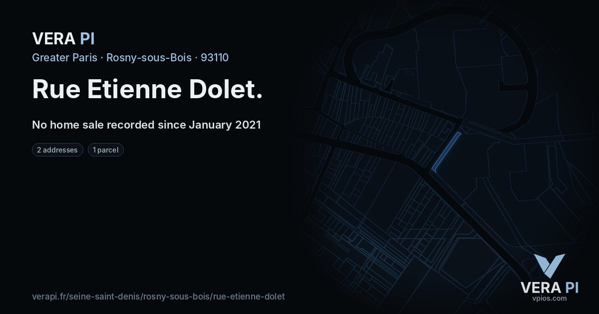 Rue Etienne Dolet, Rosny-sous-Bois at night – every parcel coloured by the prices around it, the street's own parcels lit