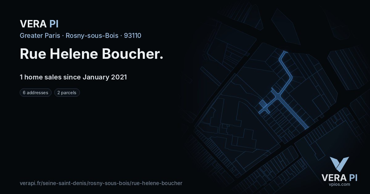 Rue Helene Boucher, Rosny-sous-Bois at night – every parcel coloured by the prices around it, the street's own parcels lit