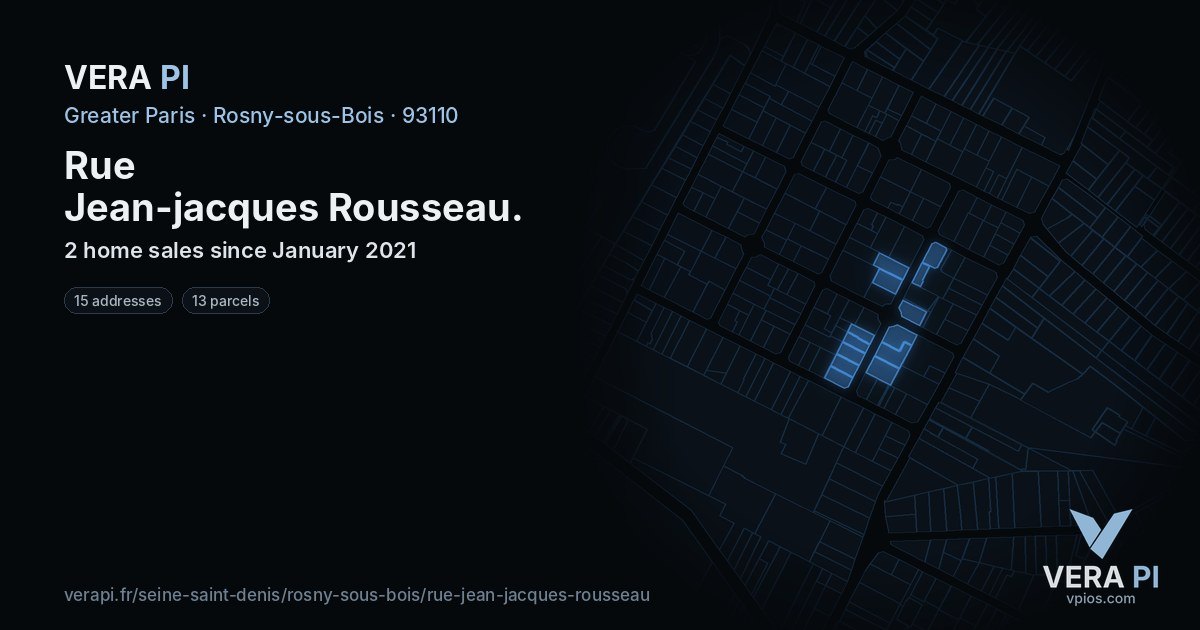 Rue Jean-jacques Rousseau, Rosny-sous-Bois at night – every parcel coloured by the prices around it, the street's own parcels lit