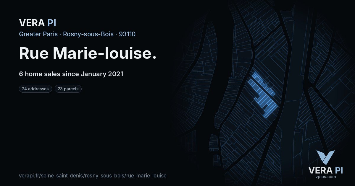 Rue Marie-louise, Rosny-sous-Bois at night – every parcel coloured by the prices around it, the street's own parcels lit