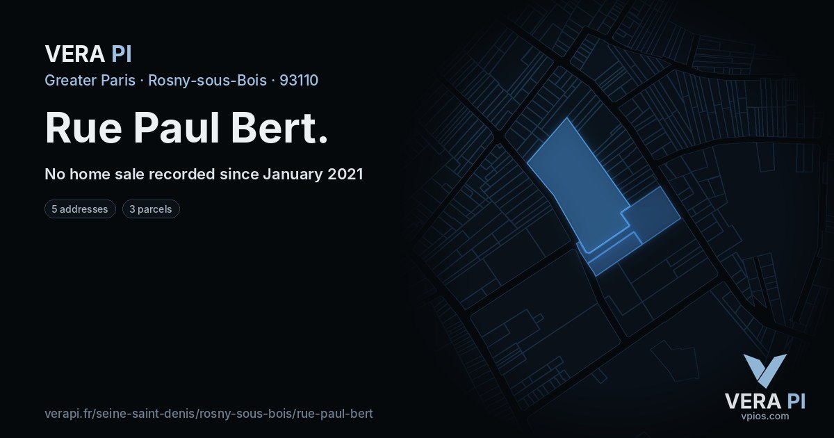 Rue Paul Bert, Rosny-sous-Bois at night – every parcel coloured by the prices around it, the street's own parcels lit