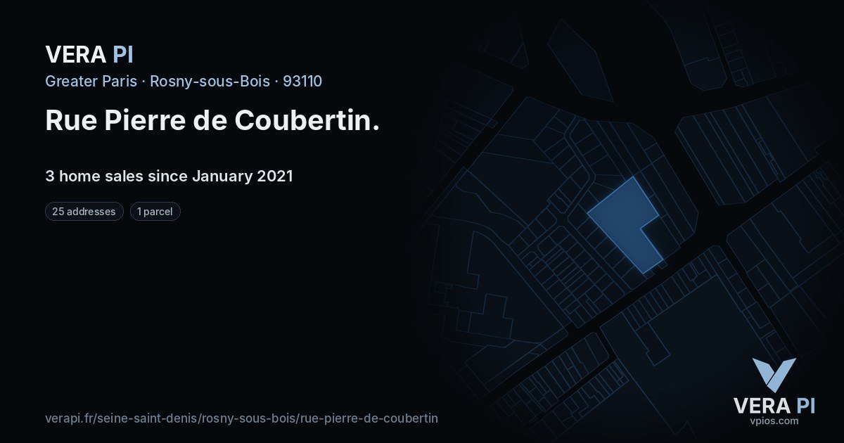 Rue Pierre de Coubertin, Rosny-sous-Bois at night – every parcel coloured by the prices around it, the street's own parcels lit