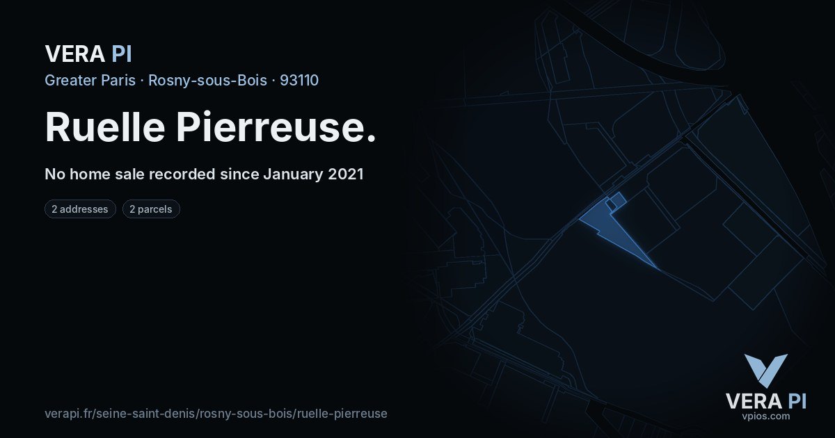 Ruelle Pierreuse, Rosny-sous-Bois at night – every parcel coloured by the prices around it, the street's own parcels lit