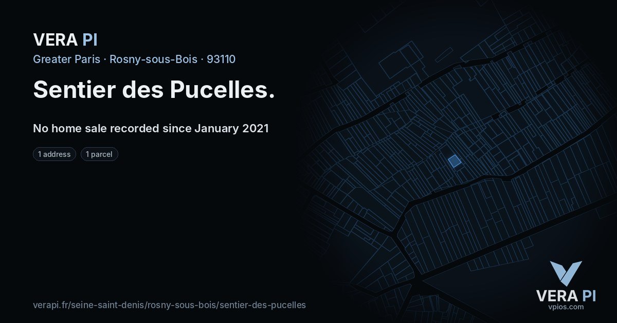 Sentier des Pucelles, Rosny-sous-Bois at night – every parcel coloured by the prices around it, the street's own parcels lit