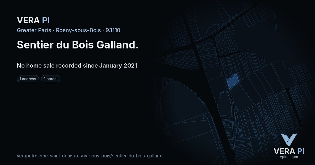 Sentier du Bois Galland, Rosny-sous-Bois at night – every parcel coloured by the prices around it, the street's own parcels lit