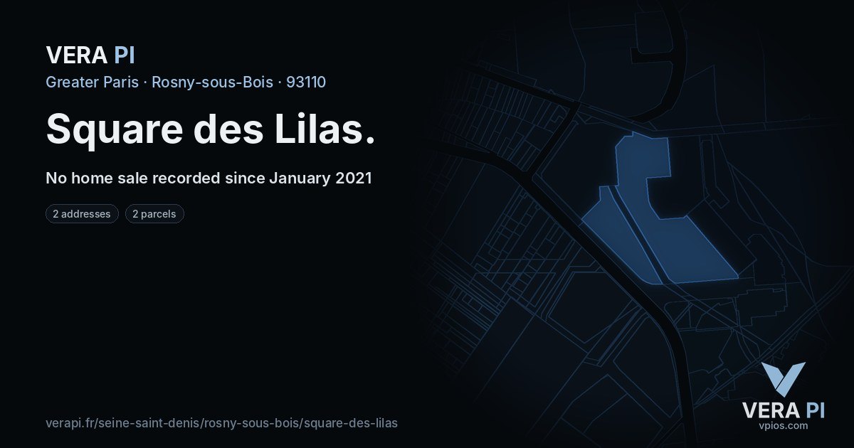 Square des Lilas, Rosny-sous-Bois at night – every parcel coloured by the prices around it, the street's own parcels lit