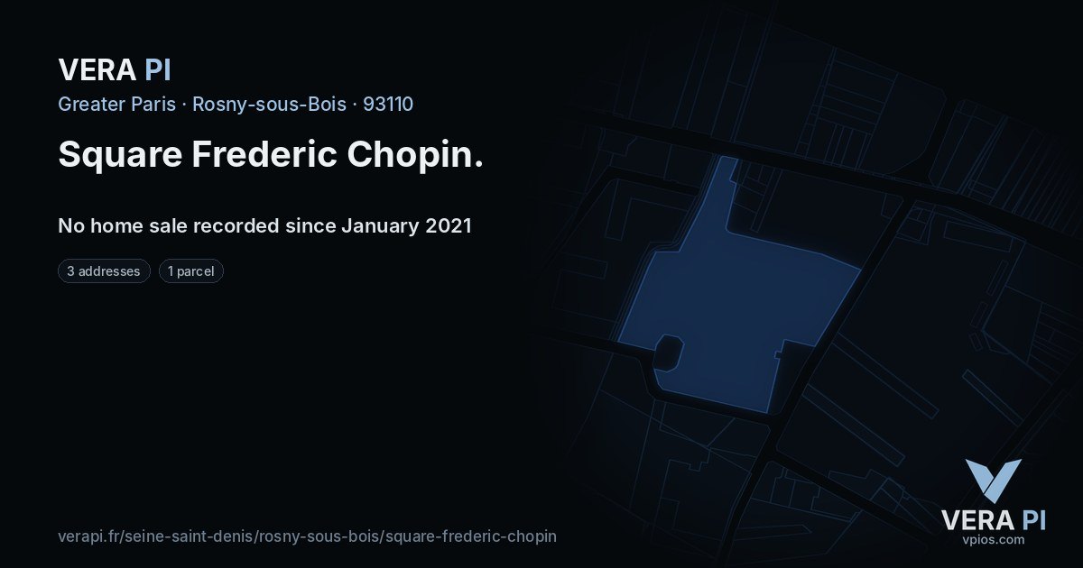 Square Frederic Chopin, Rosny-sous-Bois at night – every parcel coloured by the prices around it, the street's own parcels lit