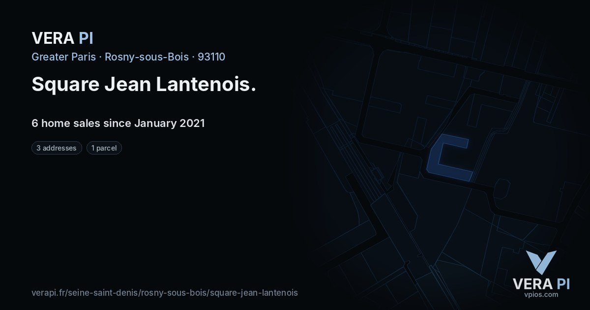 Square Jean Lantenois, Rosny-sous-Bois at night – every parcel coloured by the prices around it, the street's own parcels lit