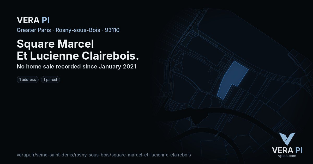 Square Marcel Et Lucienne Clairebois, Rosny-sous-Bois at night – every parcel coloured by the prices around it, the street's own parcels lit