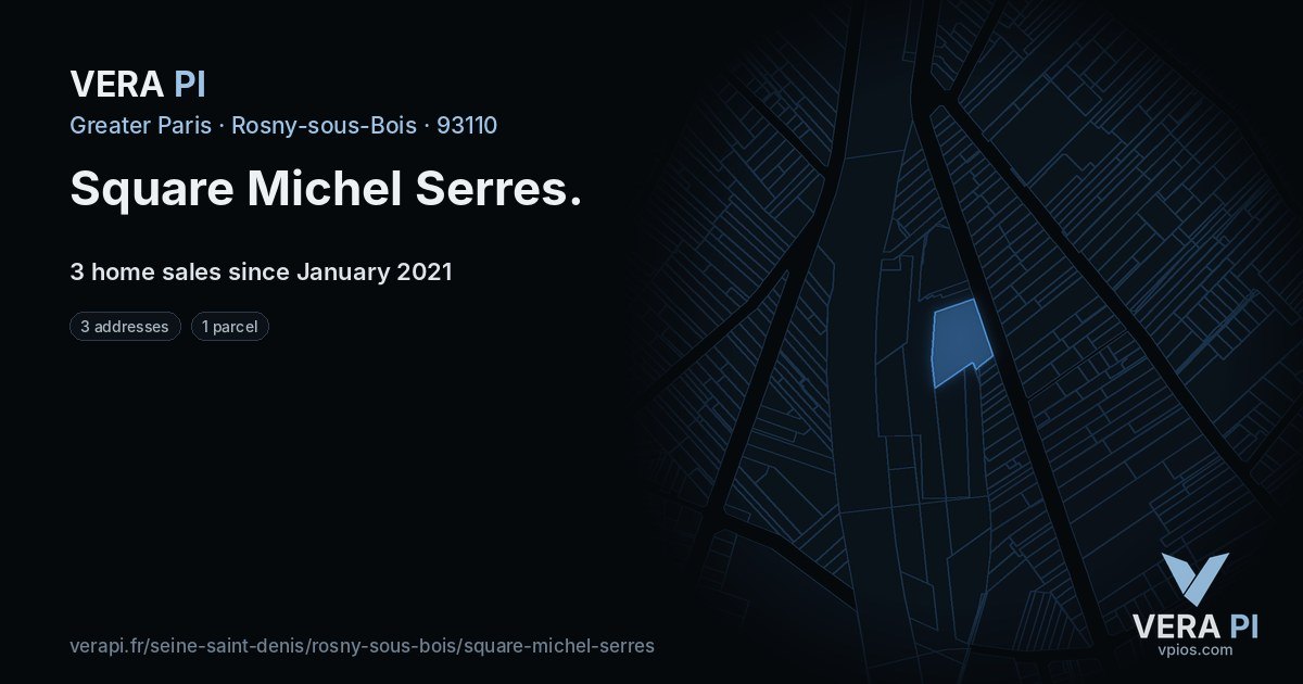 Square Michel Serres, Rosny-sous-Bois at night – every parcel coloured by the prices around it, the street's own parcels lit
