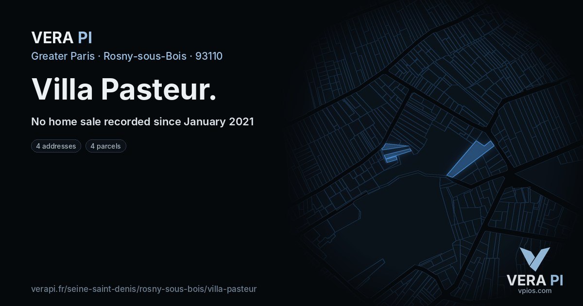 Villa Pasteur, Rosny-sous-Bois at night – every parcel coloured by the prices around it, the street's own parcels lit