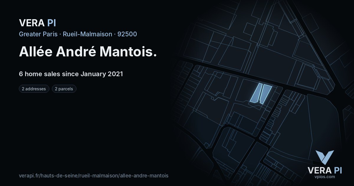 Allée André Mantois, Rueil-Malmaison at night – every parcel coloured by the prices around it, the street's own parcels lit