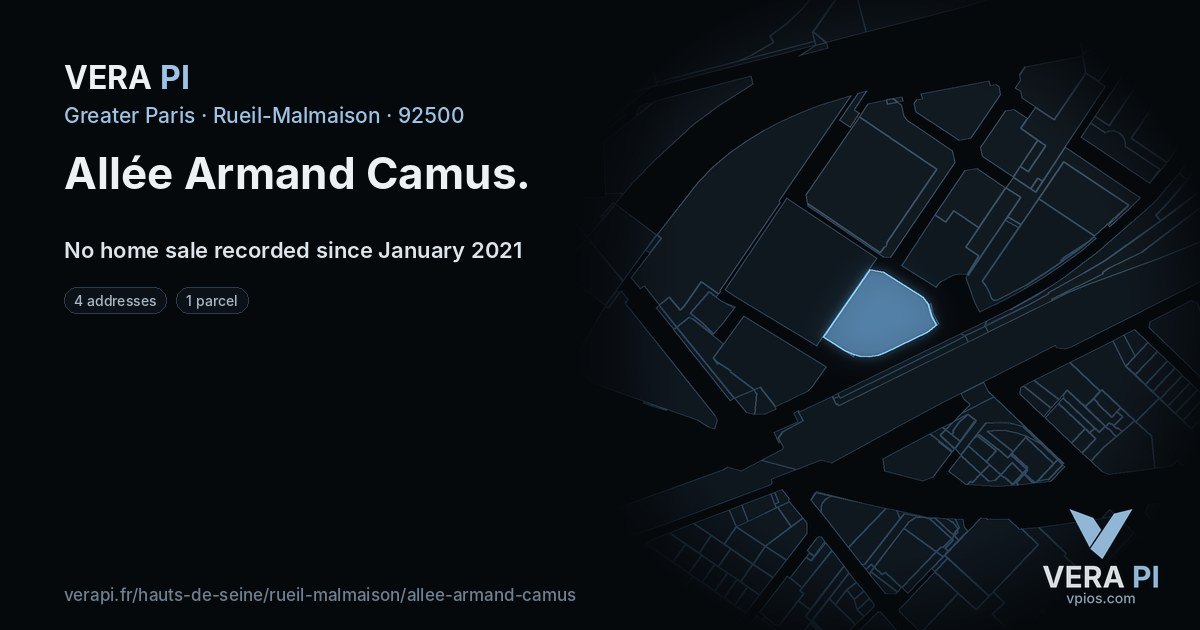 Allée Armand Camus, Rueil-Malmaison at night – every parcel coloured by the prices around it, the street's own parcels lit