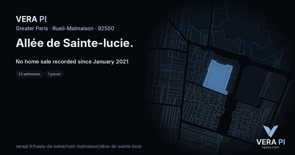 Allée de Sainte-lucie, Rueil-Malmaison at night – every parcel coloured by the prices around it, the street's own parcels lit