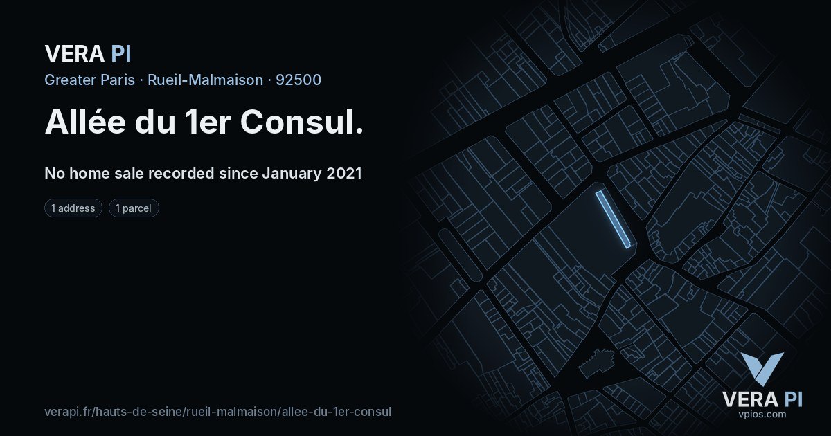 Allée du 1er Consul, Rueil-Malmaison at night – every parcel coloured by the prices around it, the street's own parcels lit
