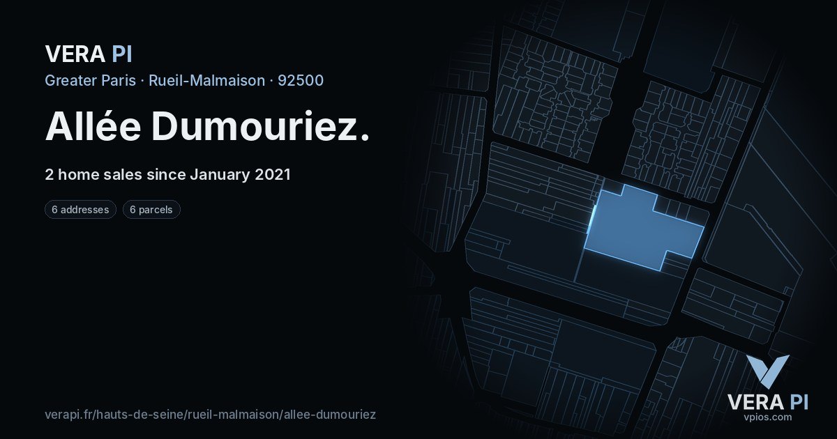 Allée Dumouriez, Rueil-Malmaison at night – every parcel coloured by the prices around it, the street's own parcels lit